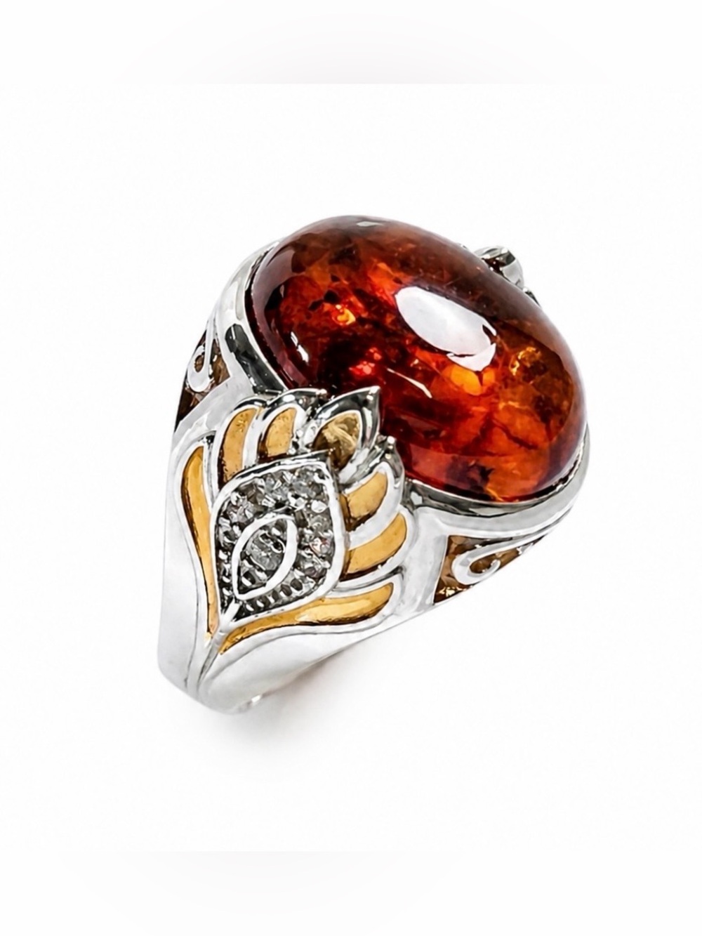 Gems en Vogue Michael Valittuti Large Amber Sterling Silver 925 Ring Size 10